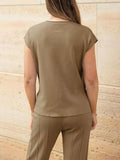 Casual Solid Color Cap Sleeve Top and Pants Knit Set - Trendsi - Flyclothing LLC