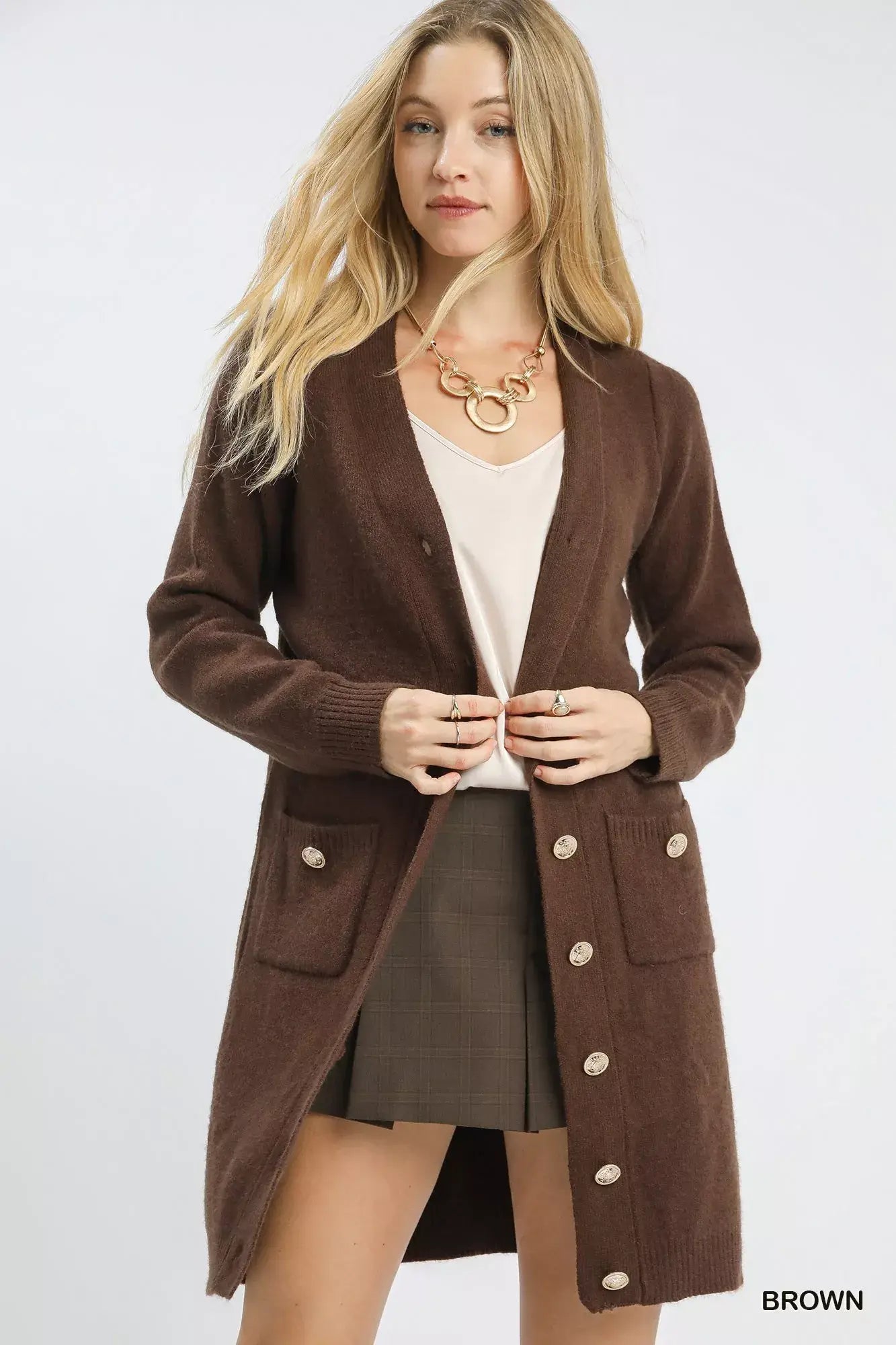 Umgee Button-Down Longline Sweater Cardigan with Front Pockets - Trendsi - Flyclothing LLC