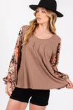 SAGE + FIG Floral Long Sleeve Front Pleated Detail Blouse - Trendsi