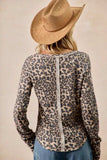 BiBi Leopard Print Washed Waffle Thermal Top with Thumb - Trendsi - Flyclothing LLC