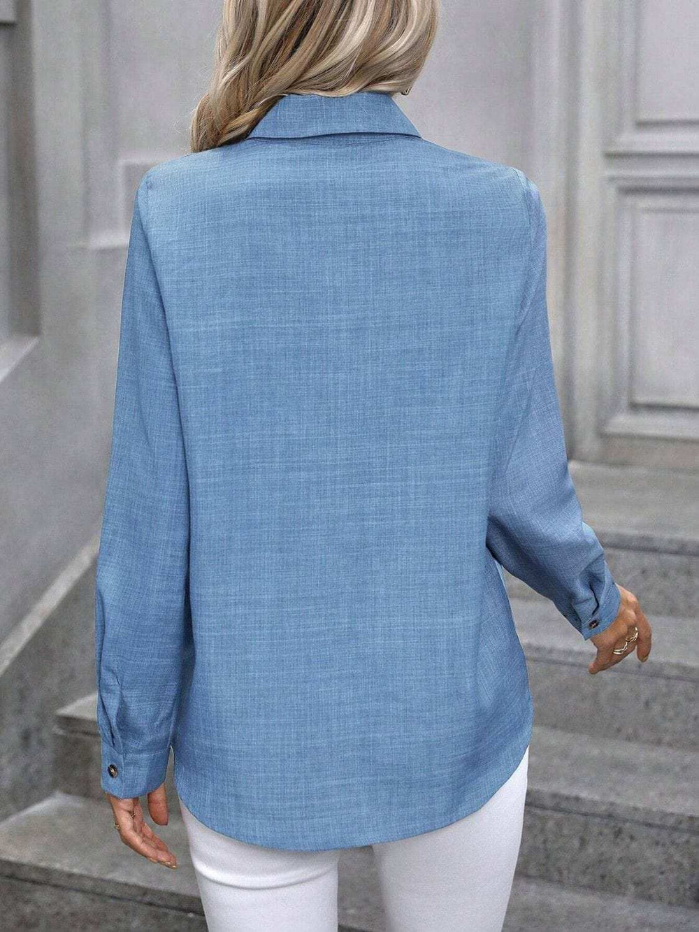 Button Up Collared Neck Long Sleeve Shirt - Trendsi - Flyclothing LLC