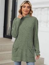 Ribbed Mock Neck Long Sleeve T-Shirt - Trendsi - Flyclothing LLC