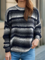 Gradient Round Neck Dropped Shoulder Sweater - Trendsi