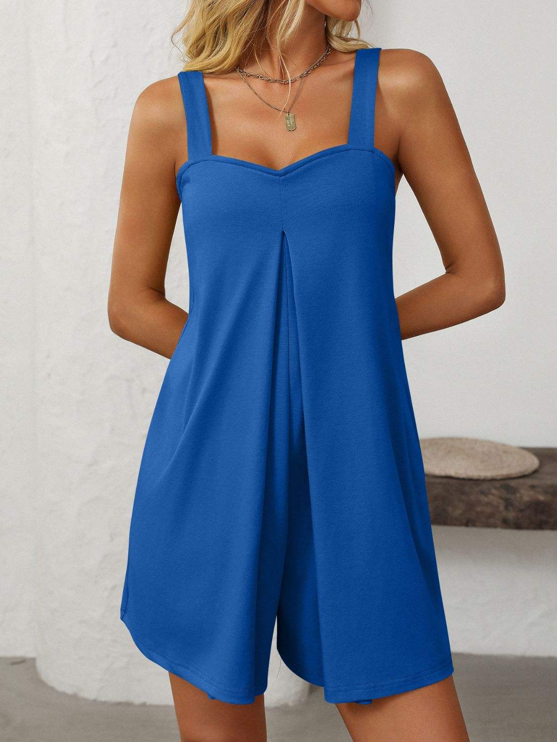 Mandy Sweetheart Neck Wide Strap Romper with Pockets - Trendsi - Flyclothing LLC