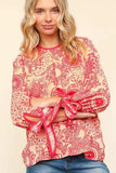 Haptics Ribbon Bow Detail Floral Round Neck Blouse - Trendsi - Flyclothing LLC