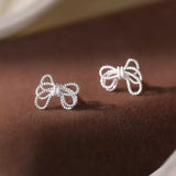 925 Sterling Silver Bow Knot Stud Earrings - Trendsi - Flyclothing LLC
