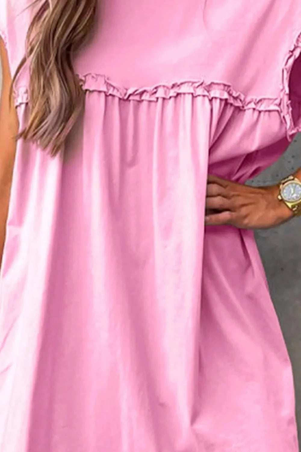 Frill Short Sleeve Mini Dress - Trendsi - Flyclothing LLC