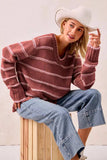 BiBi Striped Long Sleeve Sweater - Trendsi - Flyclothing LLC