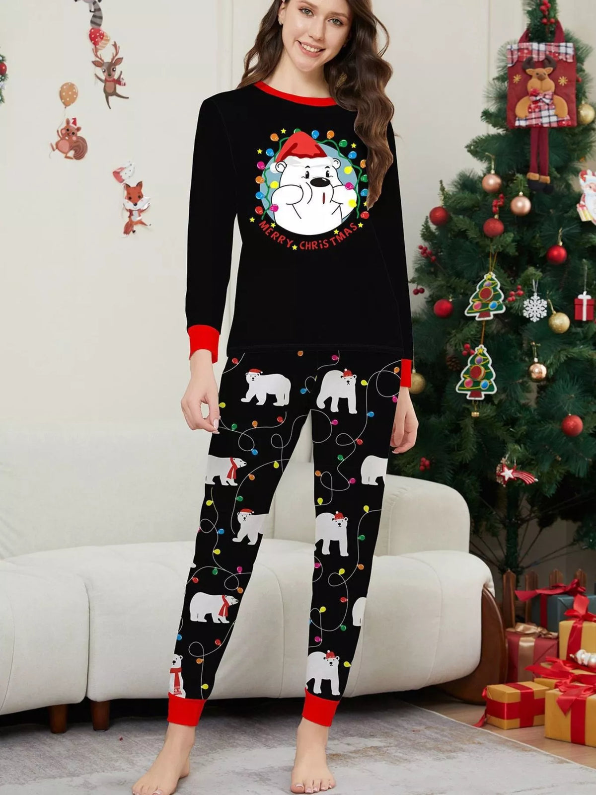 Full Size Family Matching Christmas Pajamas Set with Polar Bear Print Plus Size - Trendsi - Flyclothing LLC