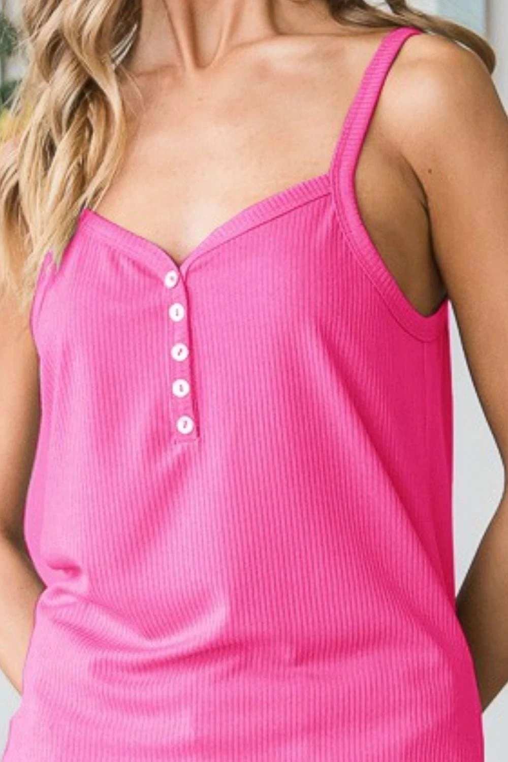 Heimish Full Size Quarter Button Ribbed Cami - Trendsi - Flyclothing LLC