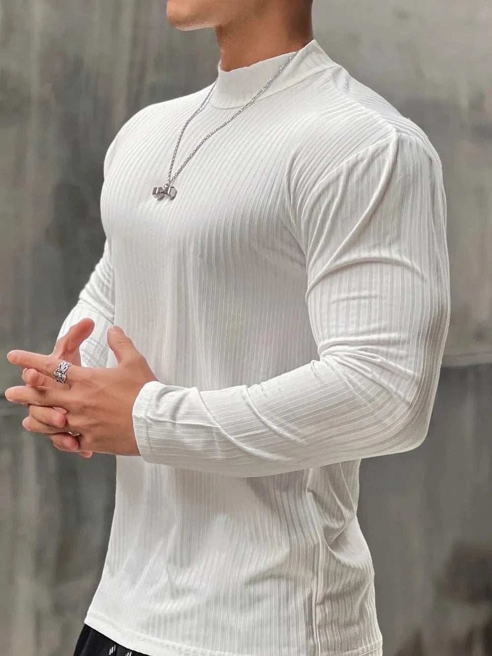 Men's Mock Neck Long Sleeve T-Shirt - Trendsi - Flyclothing LLC