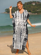 Tie-Dye V-Neck Half Sleeve Cover-Up - Trendsi - Flyclothing LLC