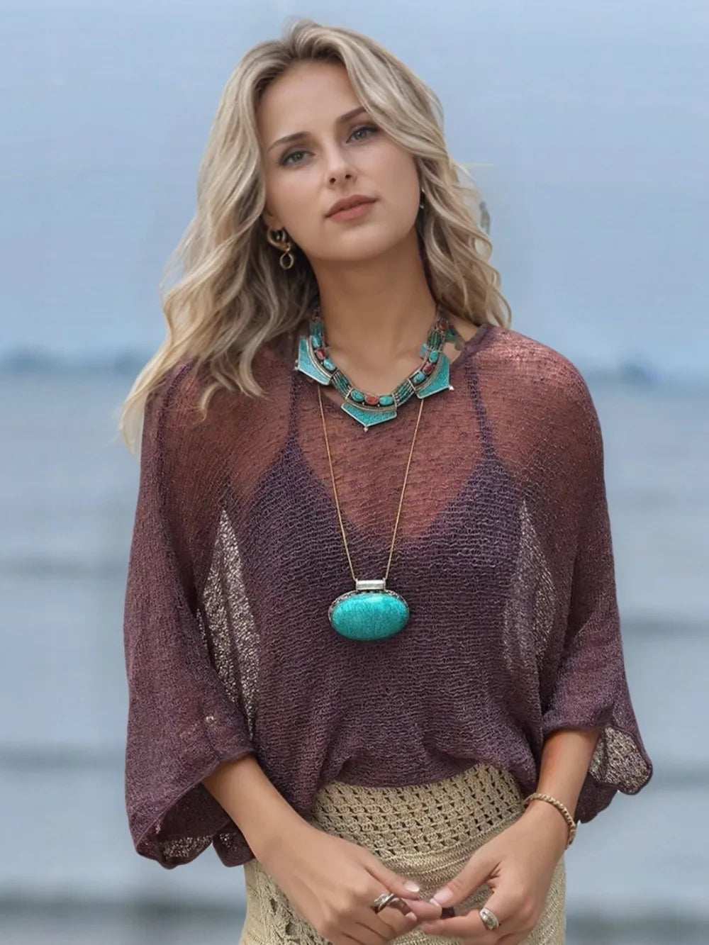 Round Neck Long Sleeve Cover-Up - Trendsi - Flyclothing LLC