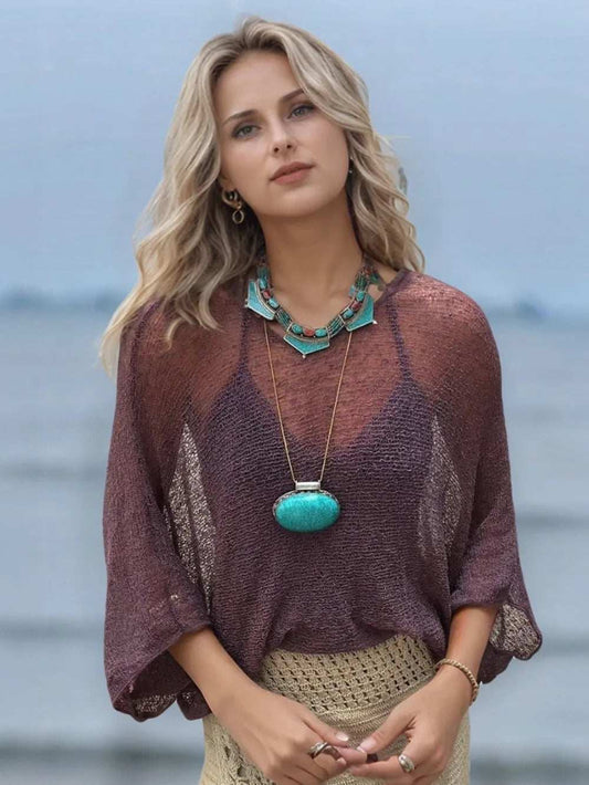 Round Neck Long Sleeve Cover-Up - Trendsi - Flyclothing LLC