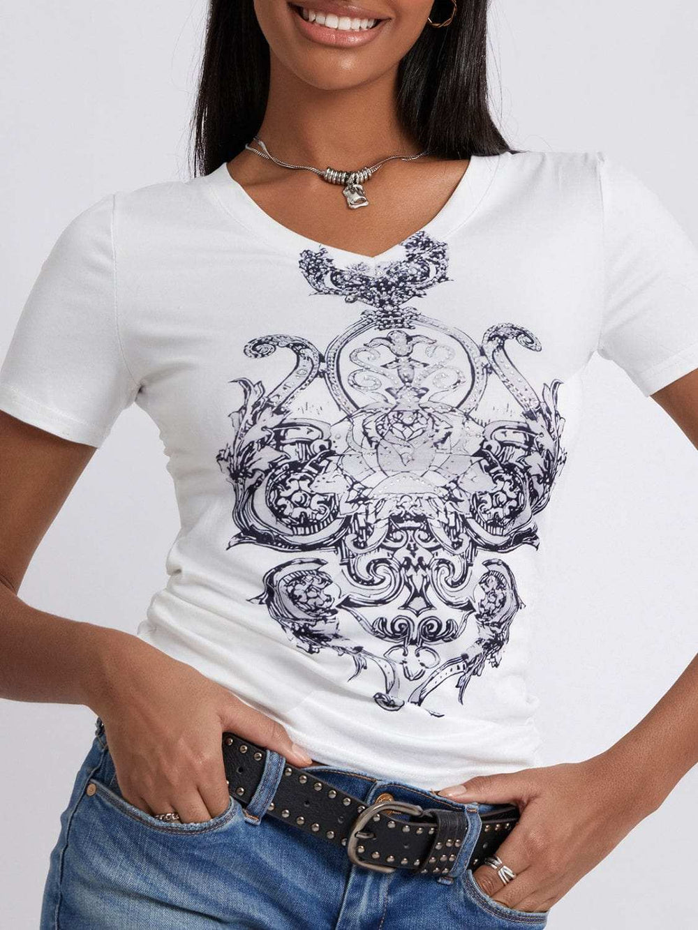 Graphic V-Neck Short Sleeve T-Shirt - Trendsi - Flyclothing LLC