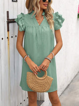 Ruffled Notched Cap Sleeve Mini Dress - Trendsi - Flyclothing LLC