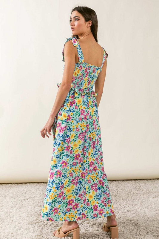 BiBi Floral Ruffle Trim Smocked Cami Dress - Trendsi - Flyclothing LLC