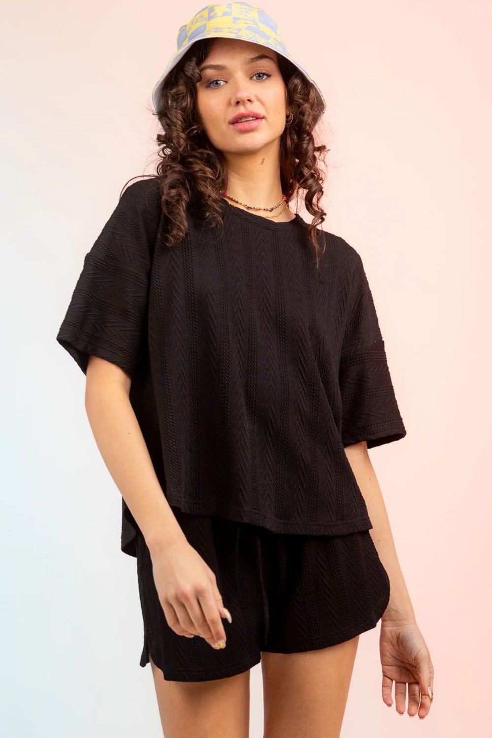Textured Round Neck Top and Shorts Set - Trendsi