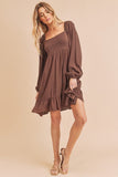 Aemi + Co Ruffled Hem Square Neck Balloon Sleeve Mini Dress - Trendsi