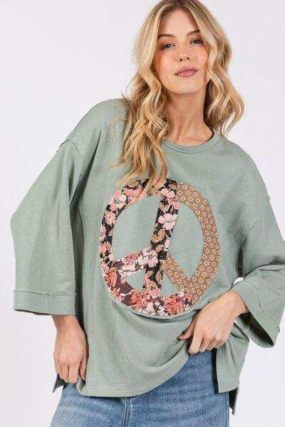 SAGE + FIG Floral Peace Patch Round Neck Top - Trendsi - Flyclothing LLC