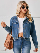 Button Up Long Sleeve Denim Jacket - Trendsi - Flyclothing LLC