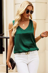 Solid V-Neck Wide Strap Tank - Trendsi - Flyclothing LLC