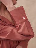 Perfee Ruched Collared Neck Long Sleeve Shirt - Trendsi