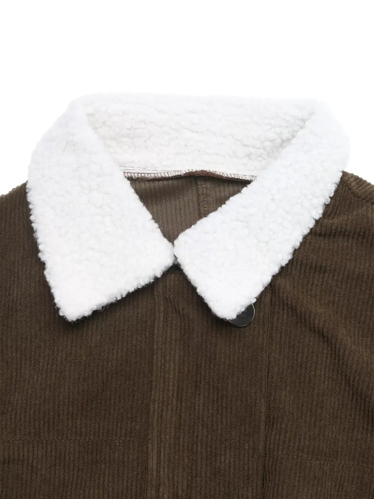 Contrast Sherpa Collar Corduroy Zip Up Jacket - Trendsi - Flyclothing LLC