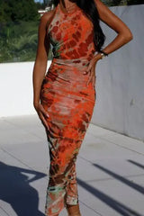 Backless Printed Halter Neck Dress - Trendsi - Flyclothing LLC