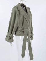 Lapel Collar Belted Cropped Trench - Trendsi - Flyclothing LLC