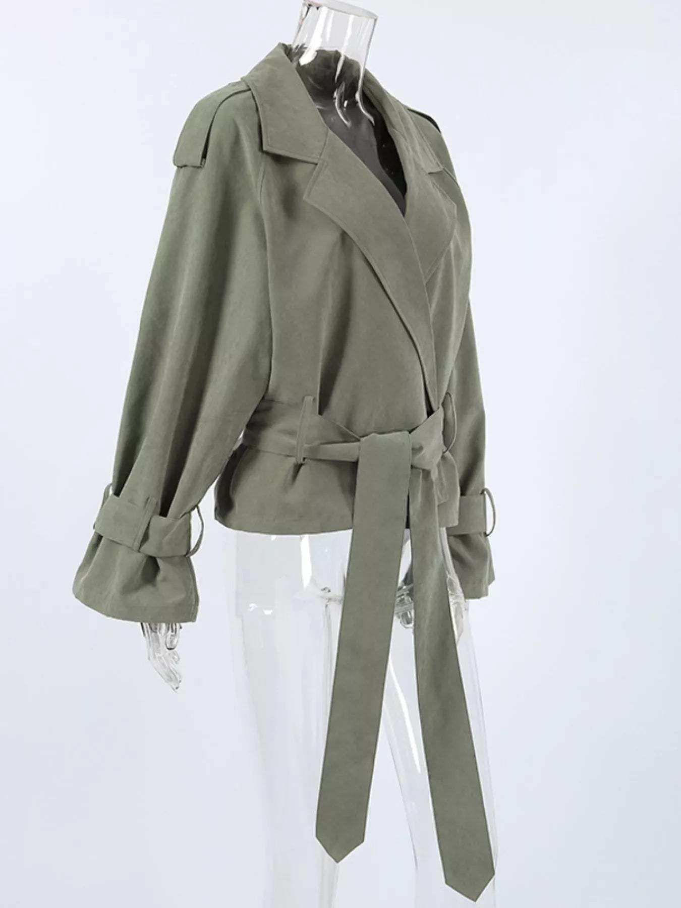 Lapel Collar Belted Cropped Trench - Trendsi - Flyclothing LLC