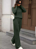 Ribbed Turtleneck Dropped Shoulder Top and Pants Sweater Set - Trendsi - Flyclothing LLC