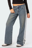 Side Striped Wide Leg Jeans - Trendsi