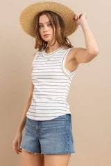 Ces Femme Striped Round Neck Tank - Trendsi - Flyclothing LLC