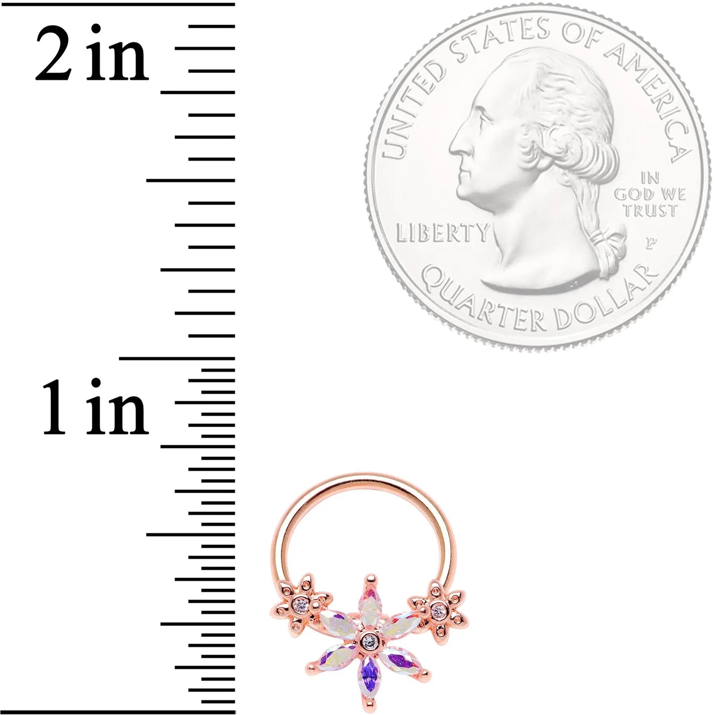 16G 3/8" Aurora CZ Gem Rose Gold Tone Flower BCR Captive Ring - BodyCandy - Flyclothing LLC