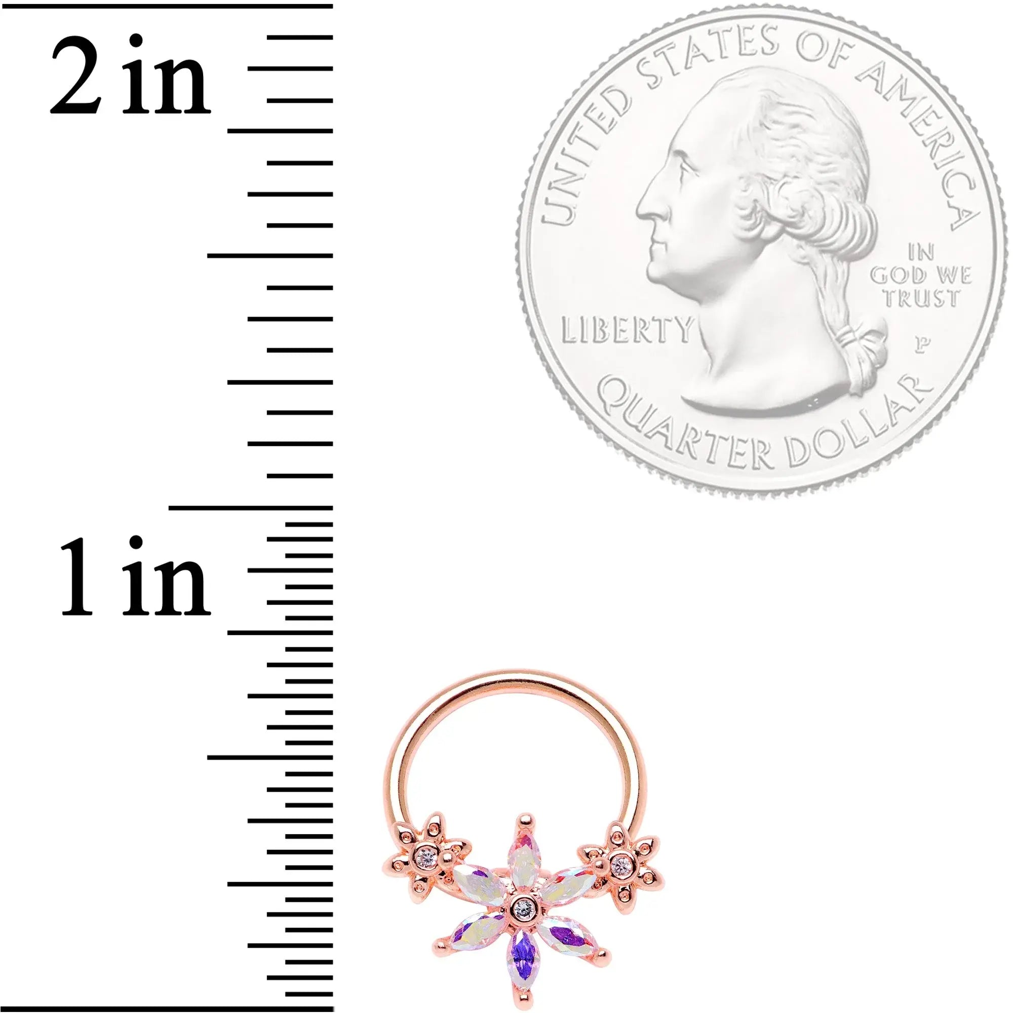 16G 3/8" Aurora CZ Gem Rose Gold Tone Flower BCR Captive Ring - BodyCandy - Flyclothing LLC