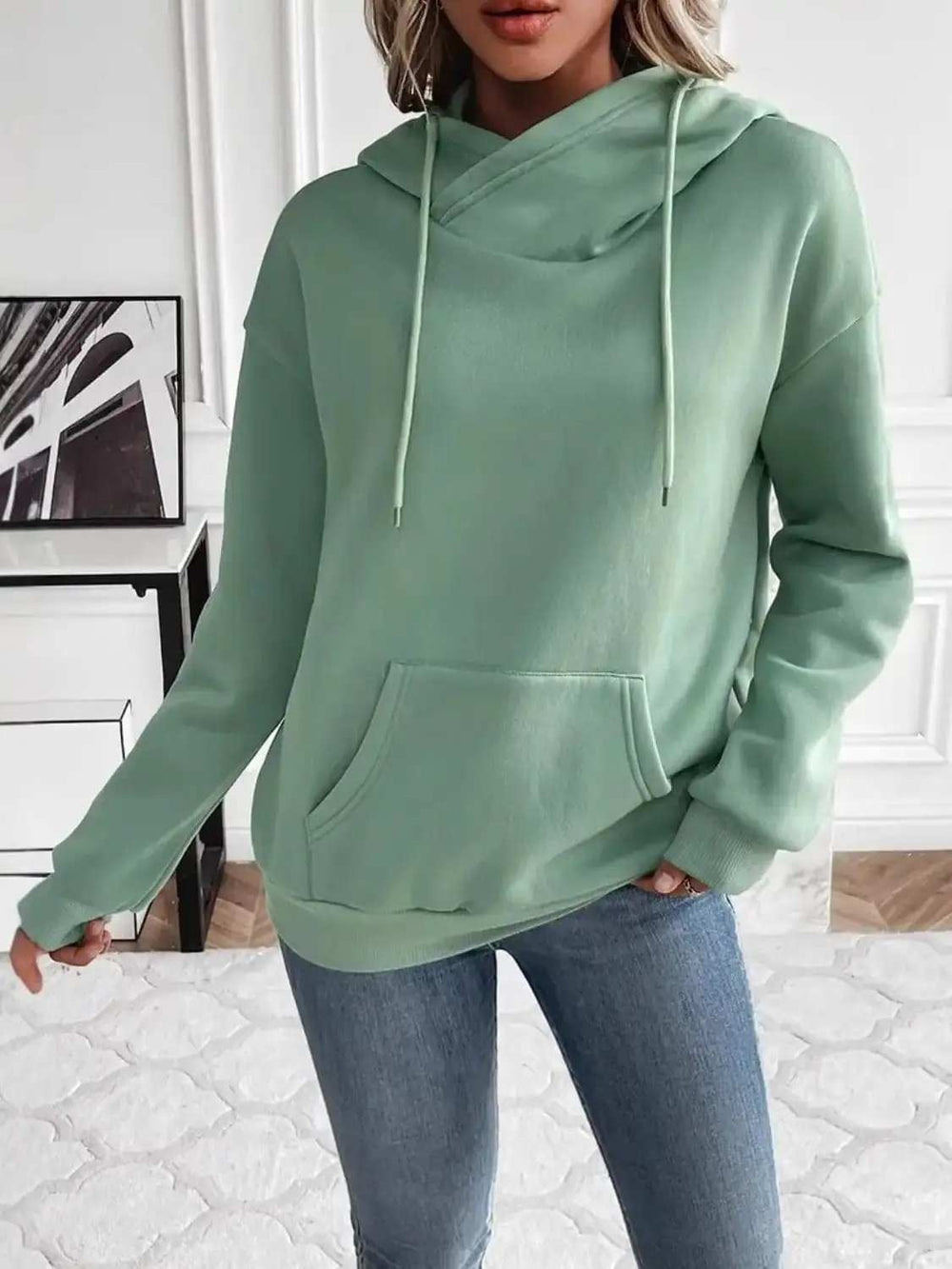 Drawstring Long Sleeve Hoodie with Kangaroo Pocket - Trendsi - Flyclothing LLC