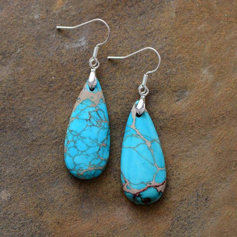 Natural Stone Copper Teardrop Earrings - Trendsi - Flyclothing LLC