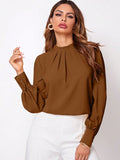 Ruched Mock Neck Long Sleeve Blouse - Trendsi