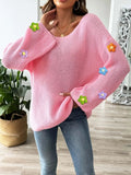 Flower Round Neck Long Sleeve Sweater - Trendsi