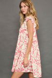 Umgee Full Size Two Tone Printed Ruffled Cap Sleeve Mini Dress Plus Size - Trendsi