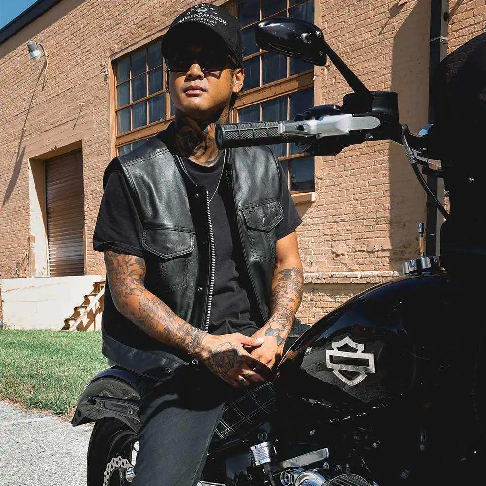 Lowcut - Mens Short Leather Club Vest - Unik Just for Bikers - Flyclothing LLC