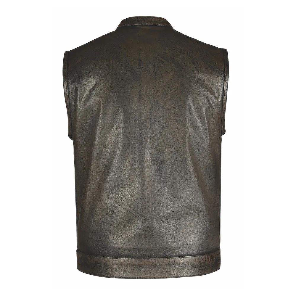 Spearfish - Men's Club Style Leather Motorcycle Vest (Brown) - Unik Just for Bikers - Flyclothing LLC
