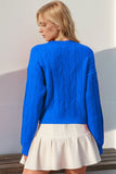 Double Take Full Size Bow Cable-Knit Round Neck Sweater - Trendsi