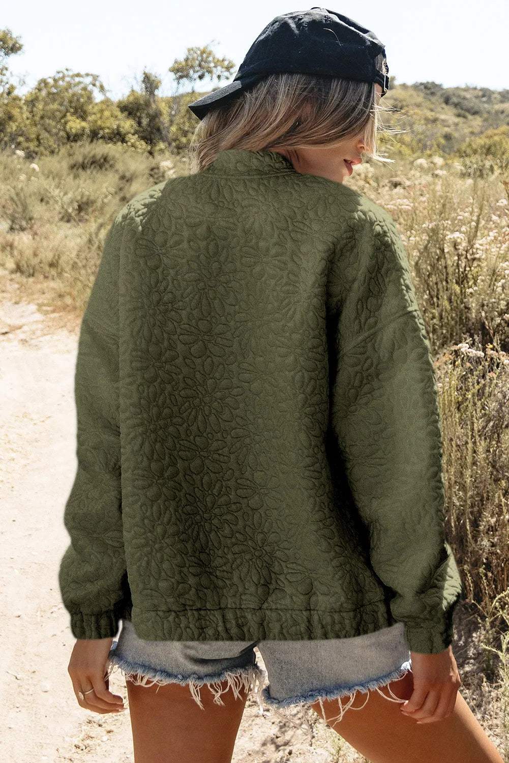 Baseball Collar Floral Quilted Jacket - Trendsi - Flyclothing LLC