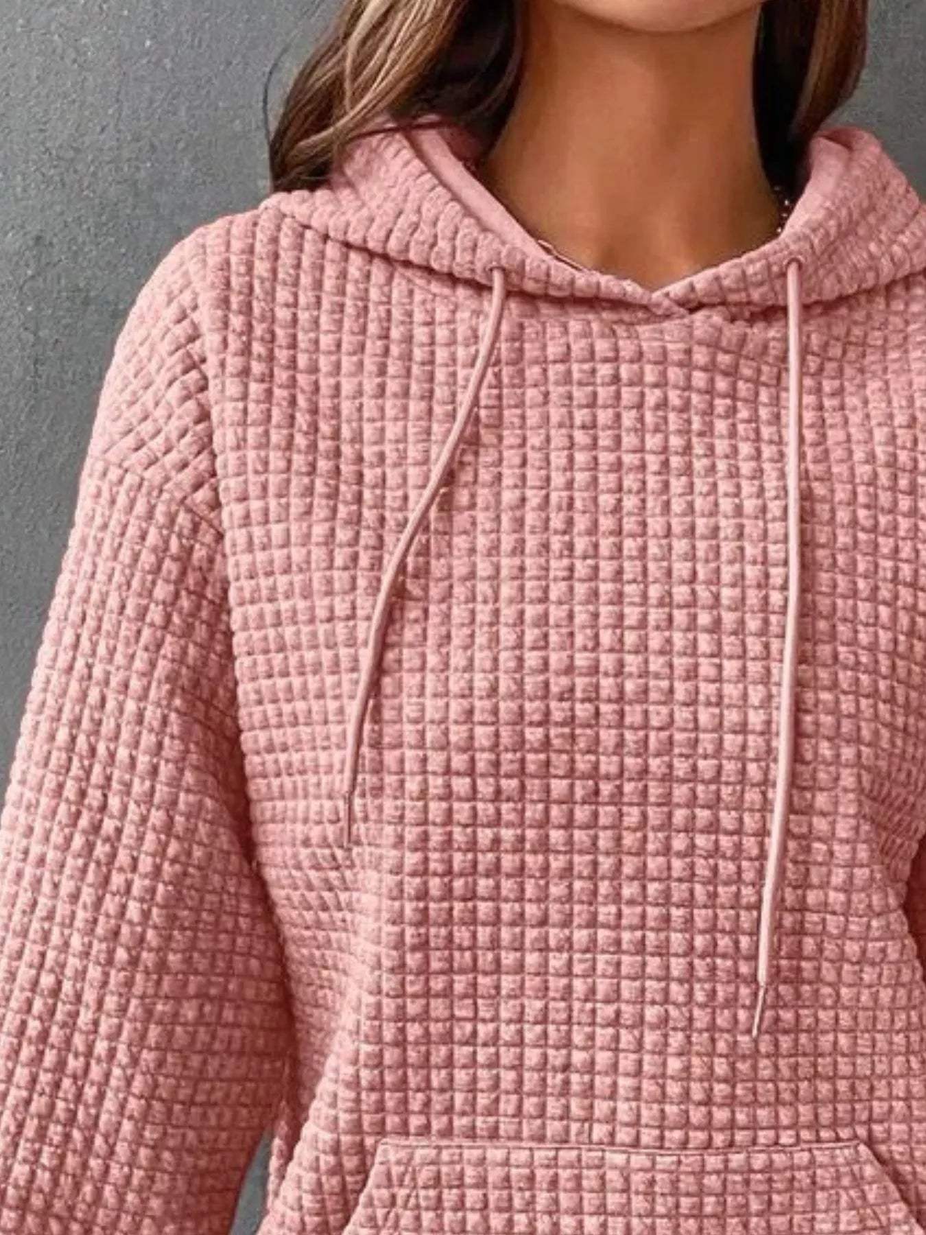 Full Size Textured Kangaroo Pocket Hoodie Plus Size - Trendsi - Flyclothing LLC