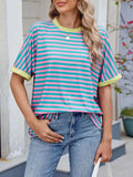 Striped Round Neck Half Sleeve T-Shirt - Trendsi - Flyclothing LLC