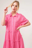 And The Why Full Size Raw Edge Washed Tiered Shirt Dress - Trendsi - Flyclothing LLC
