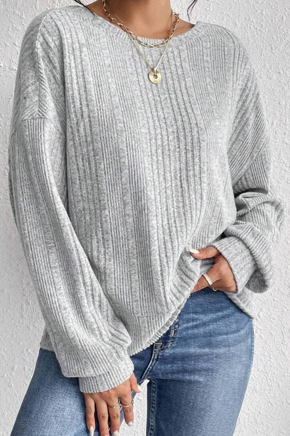 Crossover Backless Long Sleeve Knit Top - Trendsi