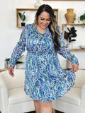 Double Take Full Size Printed Drawstring Waist Long Sleeve Dress - Trendsi - Flyclothing LLC